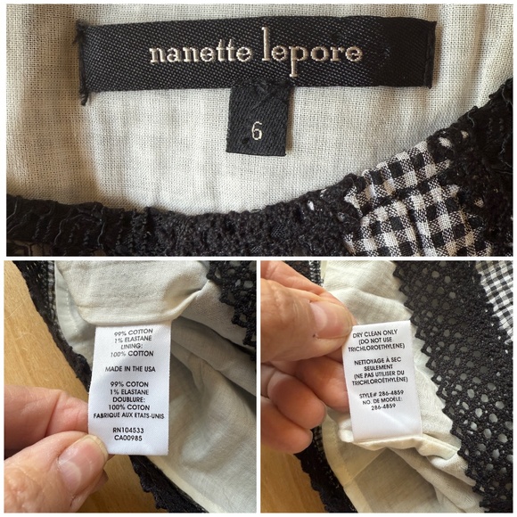 NANETTE LEPORE DRESS GINGHAM CHECK LACE SHEATH COCKTAIL PARTY FEMININE CHIC 6 - Picture 12 of 12